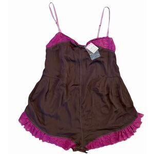 Free People First Date Romper Chocolate Brown Pink Lace Women's Small Playsuit